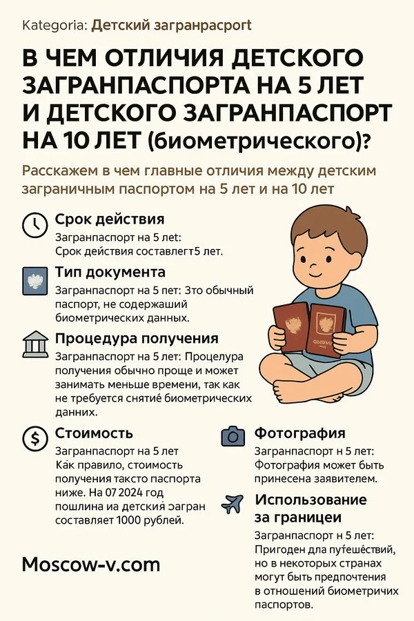 ем отличается детский загранпаспорт на 5 лет от биометрического загранпаспорта на 10 лет: сроки действия, стоимость, документы для оформления, особенности получения и советы родителям при выборе подходящего варианта для ребёнка в Москве